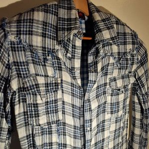 Western style blue hunter plaid button down